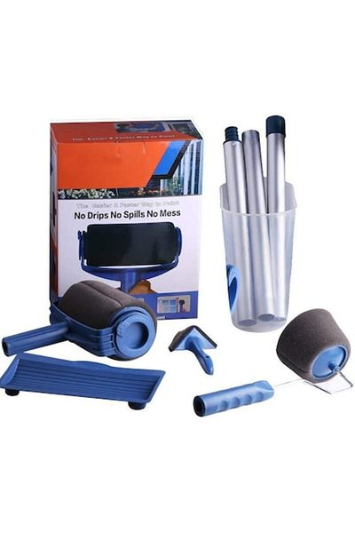 SUPER TRENDS Professional Paint Roller Set with Reservoir SUPER TRENDS®, 6 Pieces, Accessories for Corners, Exte