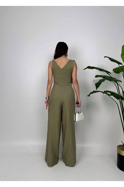 Zoe Zoe Women's Degaje Collar Strap Linen Jumpsuit