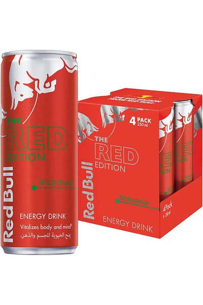 Red Bull Energy Drink, The Red Edition, Watermelon Flavor, 250ml, Pack of 4