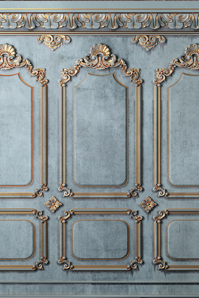 dreamwall Klasik Mavi ve Altın Sütun Çerçeve Vintage Desenli Duvar Kağıdı