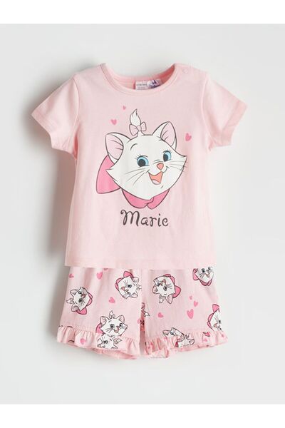 LC Waikiki طقم بيجامة قصيرة للفتيات الصغيرات مطبوع عليه LCW Baby Mary Cat