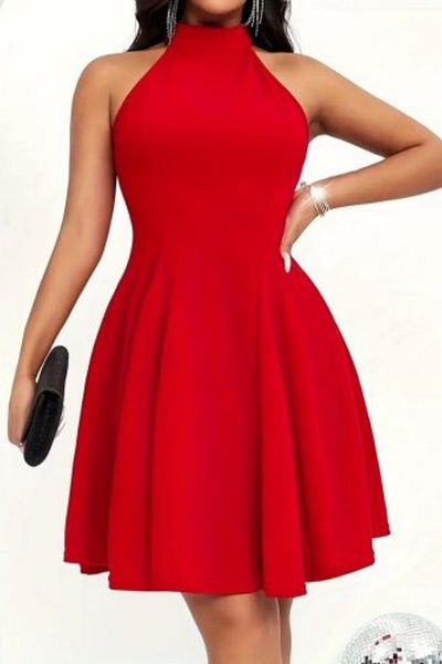 Mossta Halter Neck Mini Crepe Dress - Red