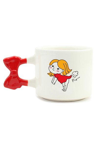 PALTO TASARIM Piuu! Handmade Cream Shiny Ribbon Handle Mug - Handcrafted Gift Mug Cup Mug