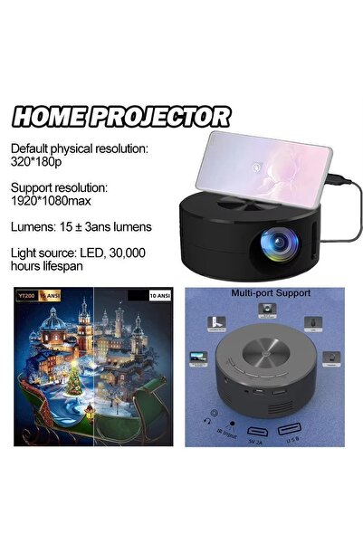 gaman Akıllı Mini Taşınabilir Projektör 1080P medya oynatıcı 40" 30000 saat çalışma ömrü