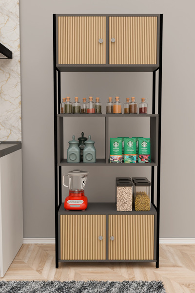 Remaks MOLİ Mutfak Dolabı Mutfak Rafı Çok Amaçlı Dolap-ANTRASİT-MEŞE