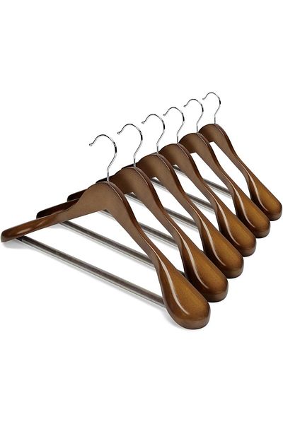 House Day Wide Shoulder Wooden Hangers, Suit Hangers with Non Slip Pants Bar, Smooth Finish 360° Sw