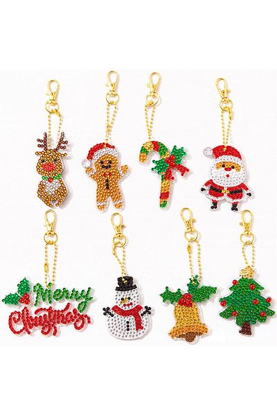 TSLBW Set of 8 DIY Christmas Diamond Keychains TSLBW, Metal/Resin, Multicolor