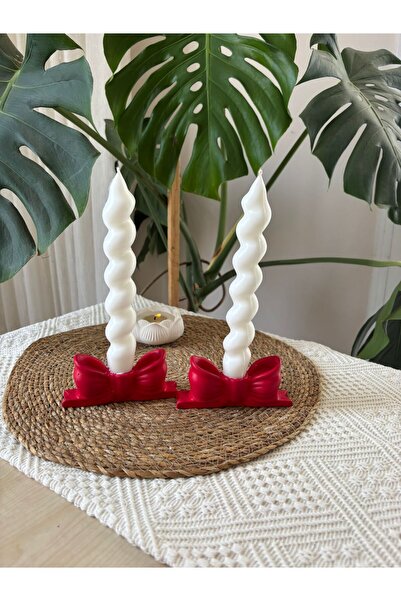DECORATIVE , 4 PIECE TWIST CANDLESTICK CANDLE AND RED BOW CANDLESTICK , AMBER SCENTED CANDLE