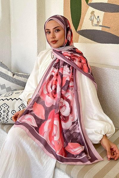 lamelif Flower Pattern Cotton Shawl Candy Pink