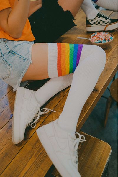 American Socks Rainbow Pride White Over-the-Knee Socks