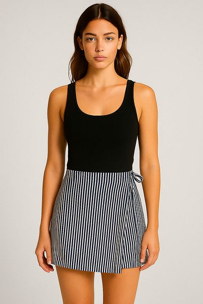 Touz Moda Fusta scurtă plisată cu talie în dungi