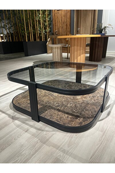 Lisso Valencia Orta Sehpa Temperli Füme Cam Modern Mobilya 90x90 Cm