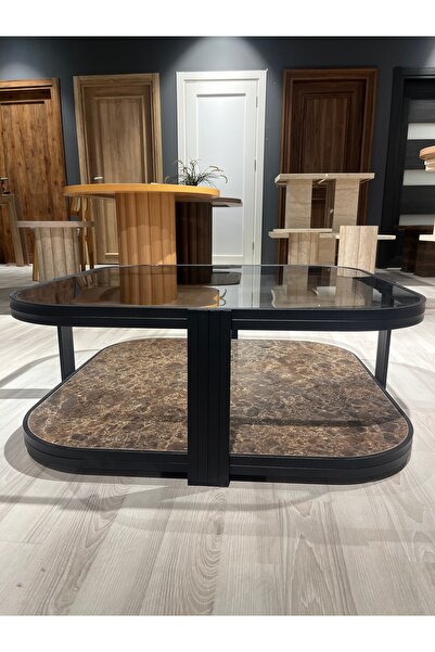 Lisso Valencia Orta Sehpa Temperli Füme Cam Modern Mobilya 90x90 Cm