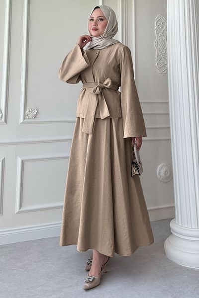 InStyle Wide Sleeve Modal Milk Coffee Skirt Suit