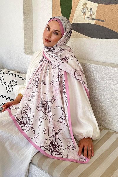 lamelif Flower Pattern Soft Shawl Candy Pink