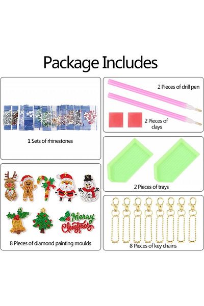TSLBW Set of 8 DIY Christmas Diamond Keychains TSLBW, Metal/Resin, Multicolor