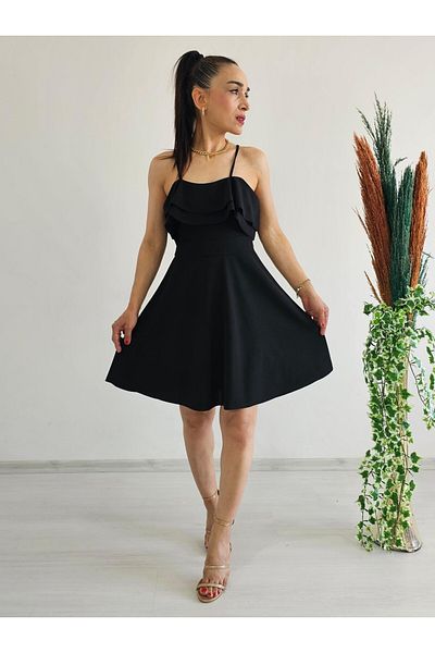 6 butik altı üstü butik Crepe Dress with Flounces on Shoulders