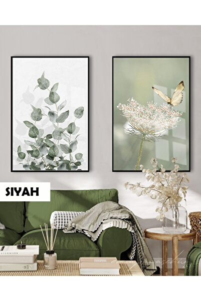 Harika bir ev HARİKABİREV|YEŞİL RENK BİTKİ KELEBEK MODERN KOMBİNİ |ÇERÇEVELİ ...