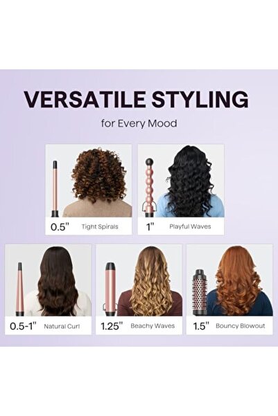 Generic Wavytalk 5 in 1 Curling Wand Set, Multi Curl, Curling Iron Set with Thermal Brush and 4 Interchangea
