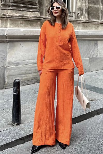 NEW LAVİVA Women's Crew Neck Blouse-Elastic Waist Maya Suit 700-3563