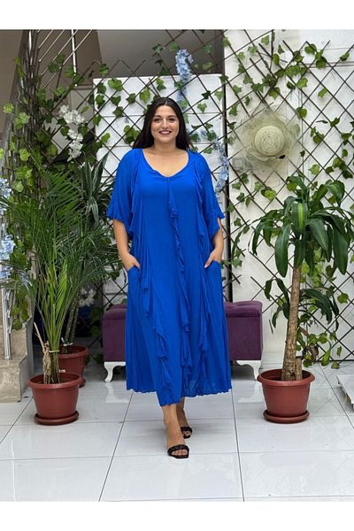 Punta Otantik VL3041 Ruffled Voile Dress Royal Blue