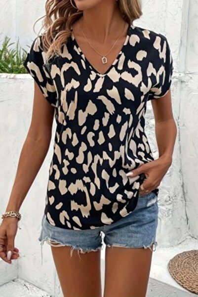 Mossta Bluză din jerseu cu mânecă scurtă și decolteu în V - cu model