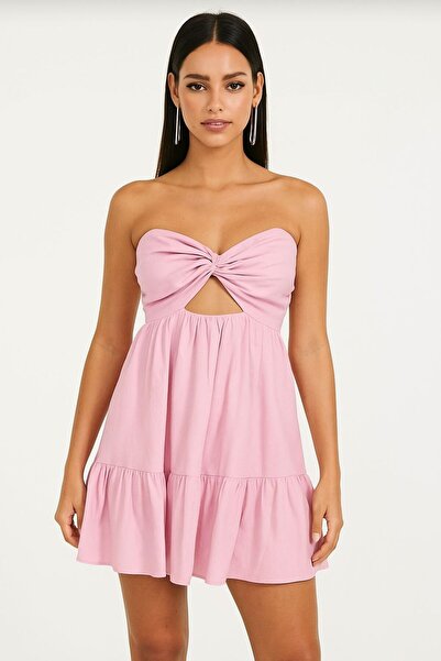 CG Fashion Straplez Mini Elbise Fırfır Detaylı