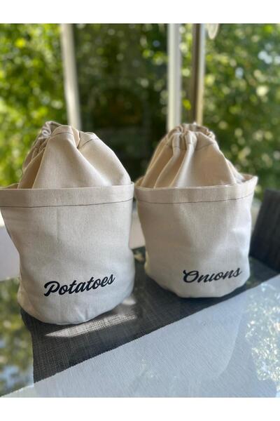 TUA HOME Patates Soğanlık Sebzelik 2'li Bez Torba – Doğal Kanvas Kumaş – Her ...