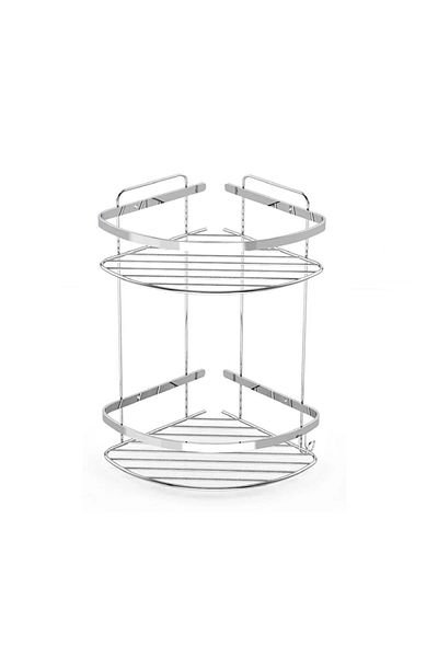 MultiStore Chrome Stainless 2 Tier Corner Shelf Bathroom Shelf Shampoo Holder