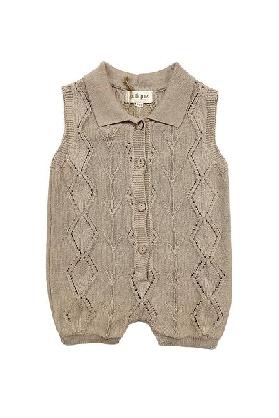 Uludağ Triko Beige Baby Boy Organic Cotton Openwork Jumpsuit