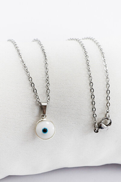 biuti قلادة بيجوتيه مطرزة بالعين البيضاء مع إطار (سلسلة ستيل 60 سم)، لون فضي