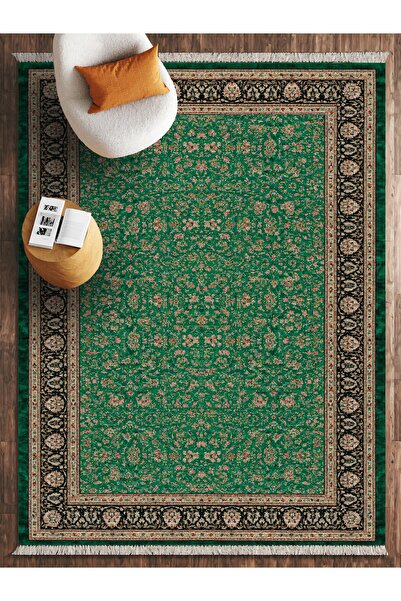 HALIZZON Geleneksel Zümrüt Yeşili Geometrik Bordürlü Anadolu Motifli Dijital ...