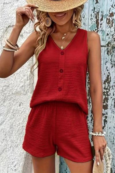 Mossta V-Neck Front Buttoned Wrap Double Suit - Red