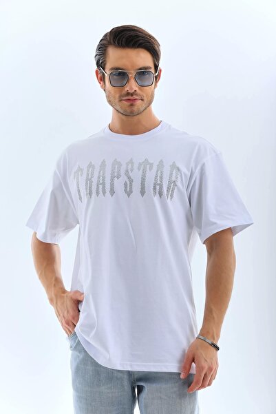 HAZEGO Tricou unisex oversize cu bijuterii cu guler rotund - alb