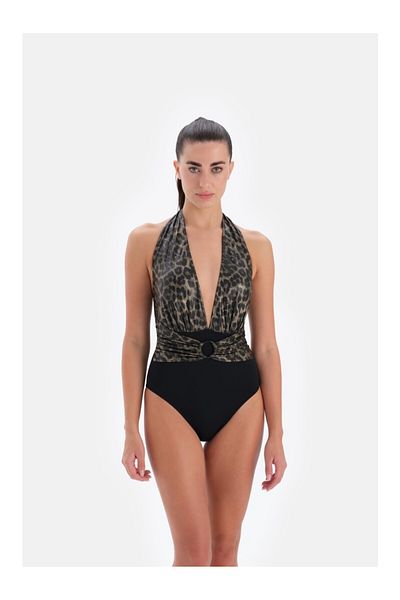 Eros Leopard Pattern Stylish Women's Swimming Swimsuit with Necklace