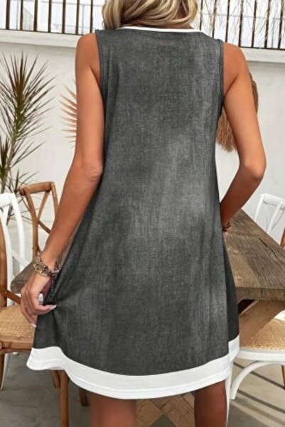 Mossta Μίνι φόρεμα μονόχρωμο με αμάνικο τζιν - Γκρι