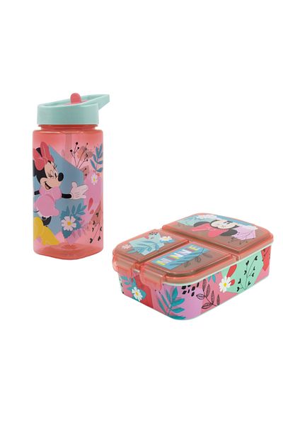 Minnie Mouse Set of 410 ml water bottle and sandwich box, multi-compartment, multicolor, BPA-free, Minnie Mouse
