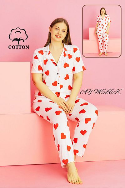 AYMELEK Women's Pajama Set Cotton Plus Size Shirt and Pajama Set (Oversized)
