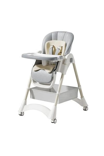 Little Mom Scaun de masa pliabil pentru bebelusi Little Mom Grey, cu reductor dublu, varsta 6-36 luni, spatar r