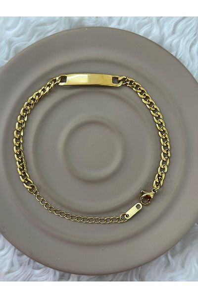BY YASİN TOPÇU Minimal Name Plate Steel Bracelet