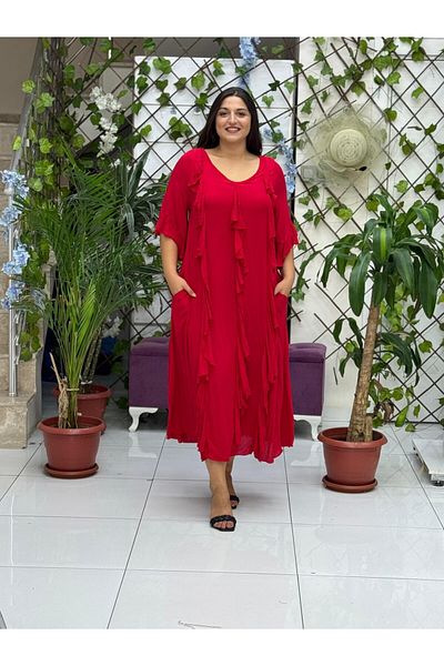 Punta Otantik VL3041 Ruffled Voile Dress Red