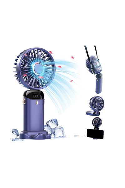 OEM Ventilator ultraportabil pliabil 3 in 1, Plastic/Silicon, 5 viteze, Ecran LCD, Albastru