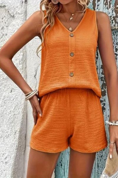 Mossta V-Neck Front Buttoned Wrap Double Suit - Orange