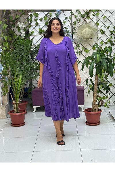 Punta Otantik VL3041 Ruffled Voile Dress Purple