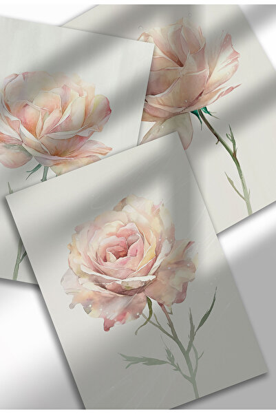 21mxm Set de 3 postere cu flori în acuarelă, artă botanică de perete, imprimeuri digitale pe pânză, model floral minimalist