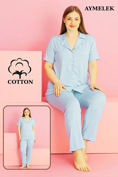 AYMELEK Women's Pajama Set Cotton Plus Size Shirt and Pajama Set (Oversized)