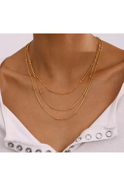 BY YASİN TOPÇU Three Layer Dorica Steel Chain Necklace