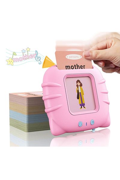 Danex Montessori Toy, Learn Things with Card Reader, 112 Cards with 224 Words, Pink