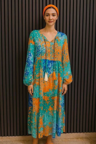 LaraLisa Collection Women's Summer Long Sleeve Multi Color Dress