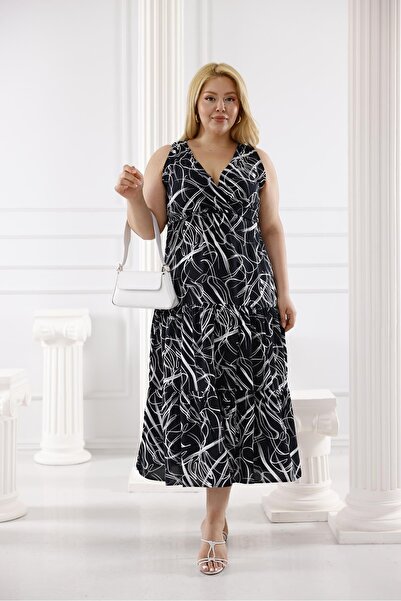 Siyezen Plus Size Double Breasted Collar Dress with Elastic Waist